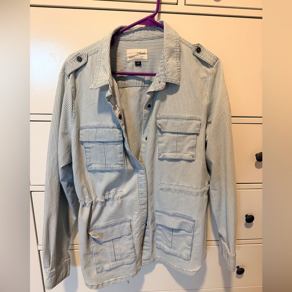 Universal Thread Women's Blue and White Striped Utility Jacket